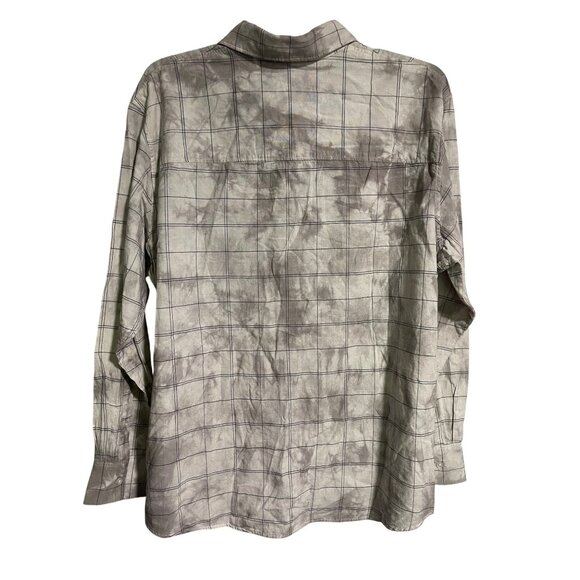 Zara Gray Tie Dye Long Sleeve Button Up Shirt Mens M Check Pattern Cotton - Picture 2 of 7
